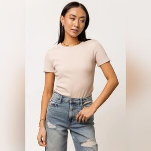 H&M Nude Beige Ribbed Casual Shirt Size Small Cotton